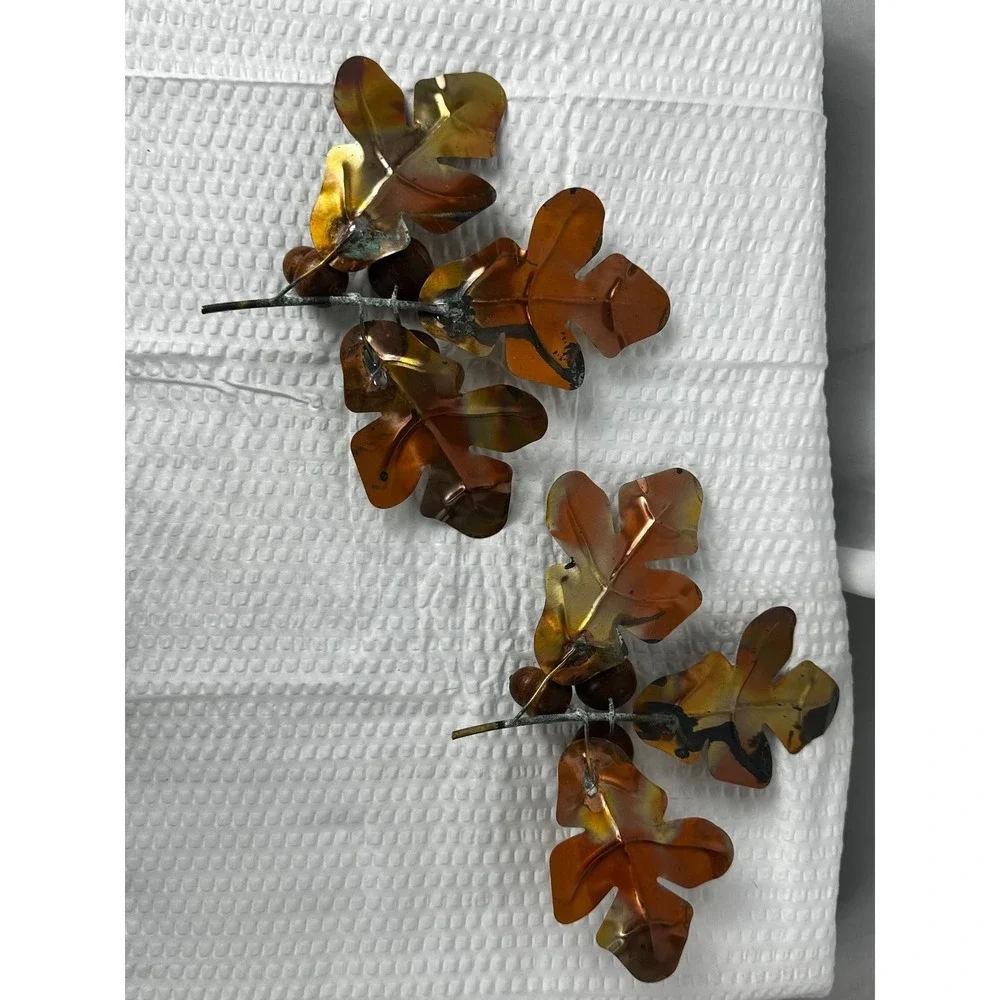 Vtg HOMCO Brass Copper Oak Leaves Wood Acorns‎ Wall Decor Autumn Fall 70s